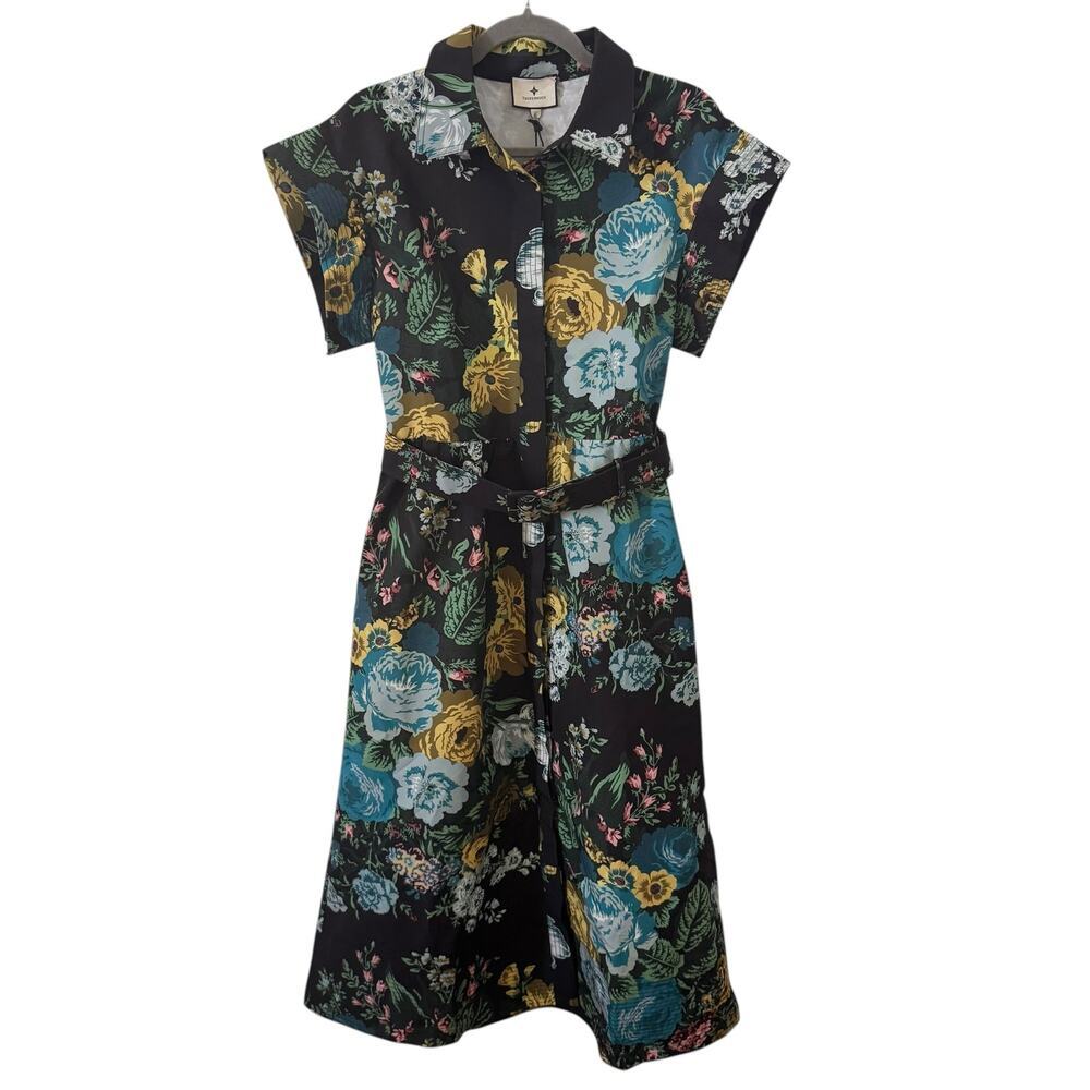 NWT Tuckernuck Chloe Black Verdant Floral Belted Midi Dress Sz Large - Picture 5 of 13